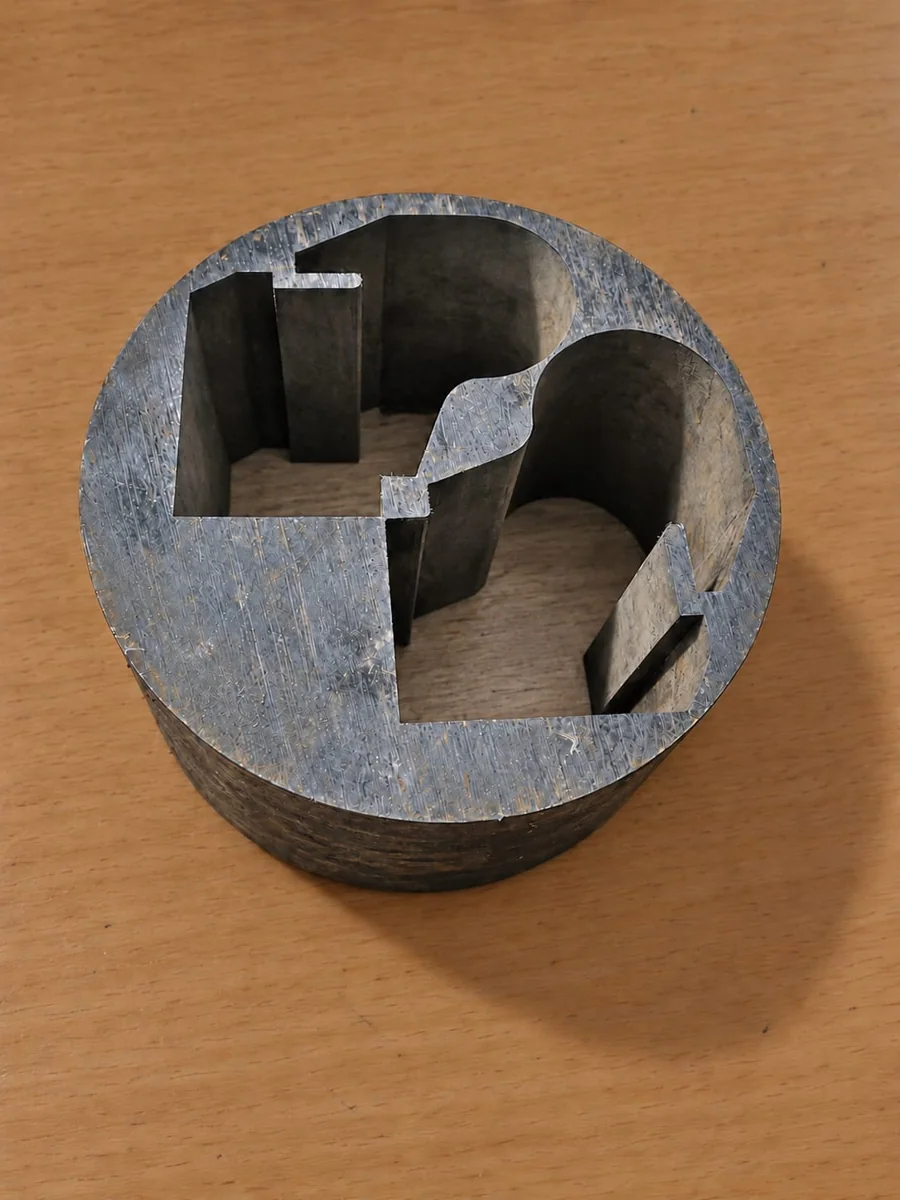 Round wire-EDM component with two shaped internal profiles
